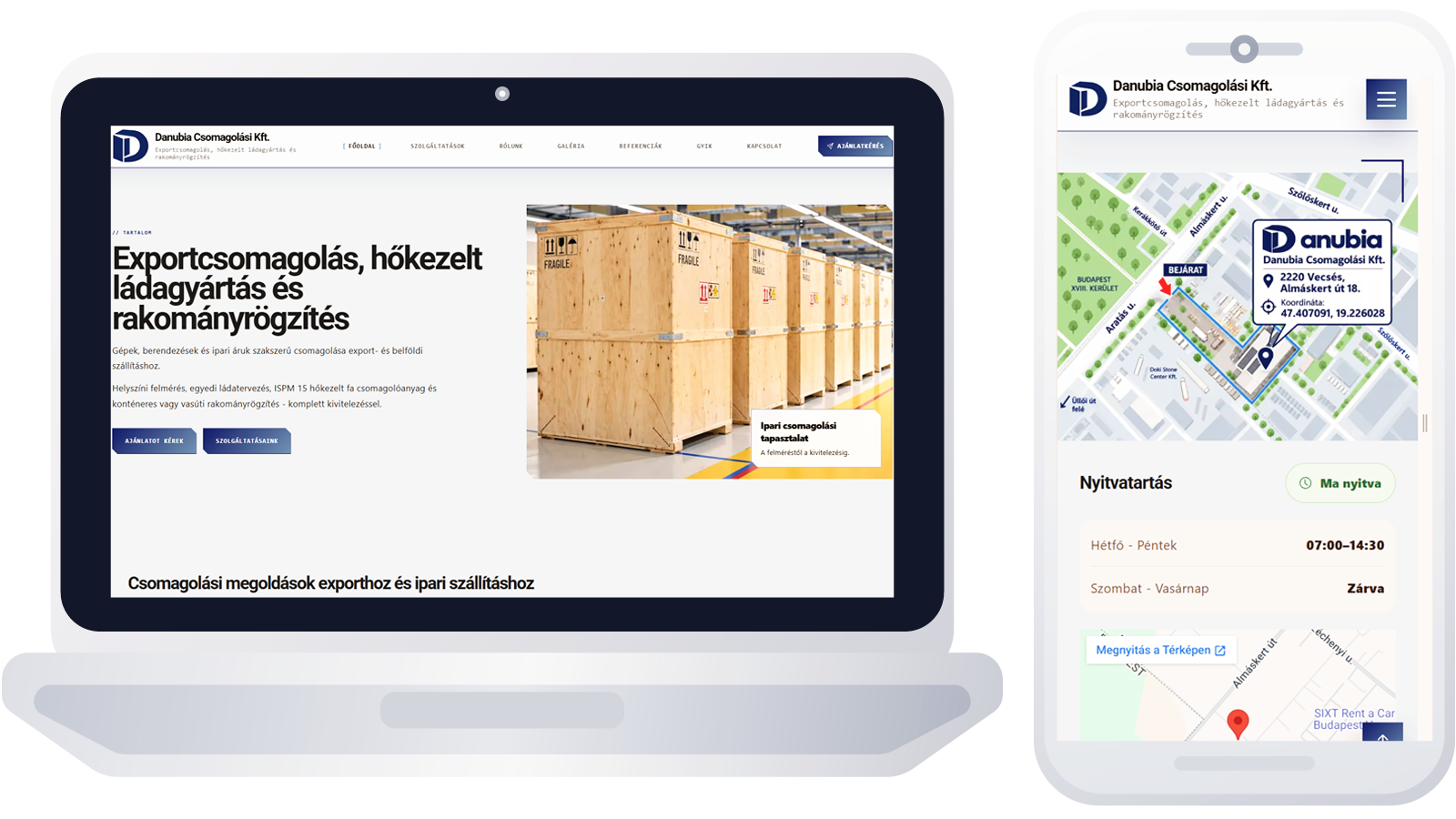 A Danubia Csomagolási Kft. elkészült weboldala a Weboldal Bérlés rendszerében.