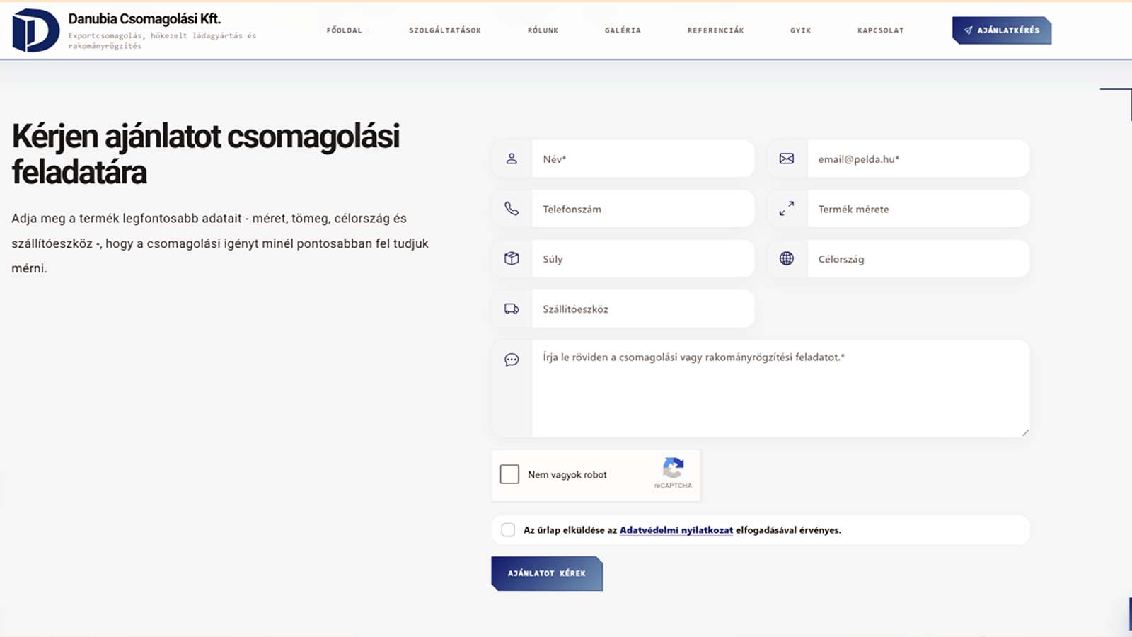 Az ajánlatkérési lehetőség és a gyakori kérdések a Danubia megújult weboldalán.