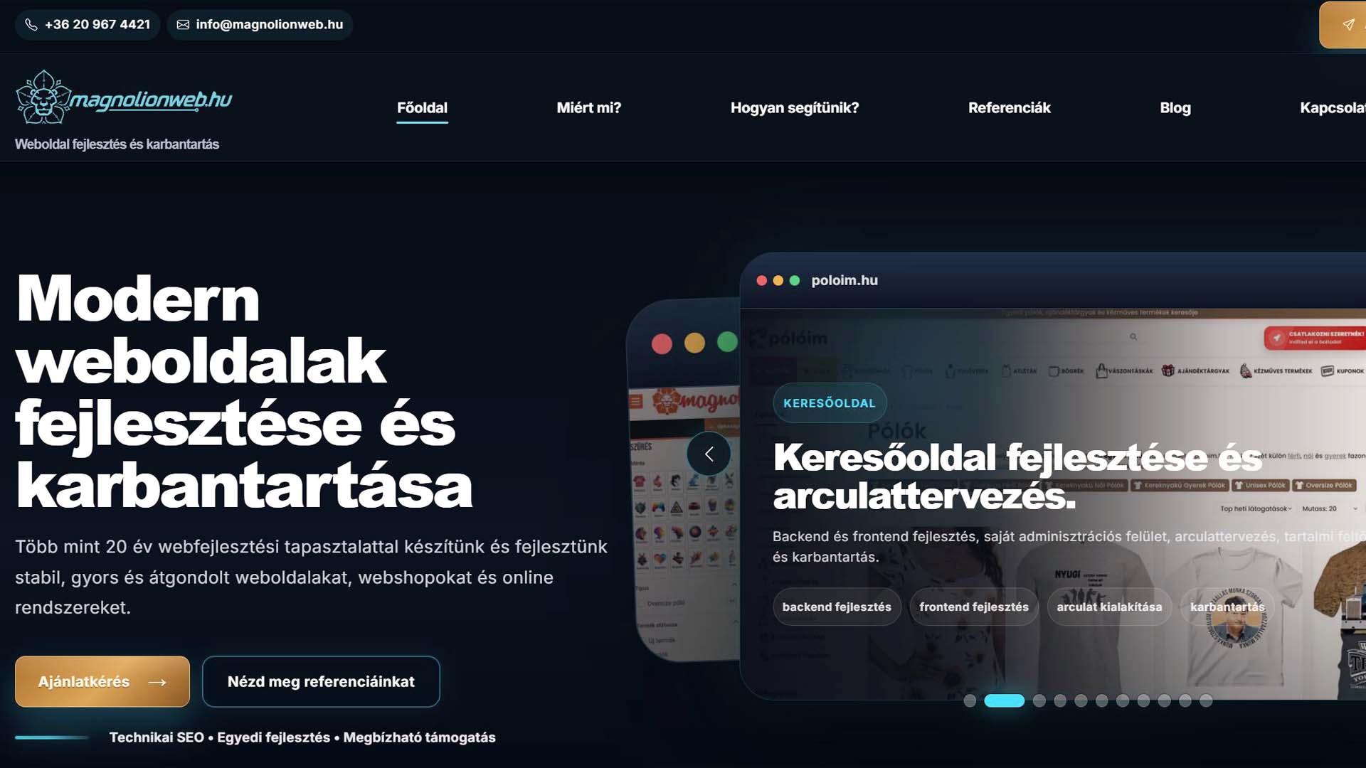 Magnolionweb egyedi webfejlesztési referencia
