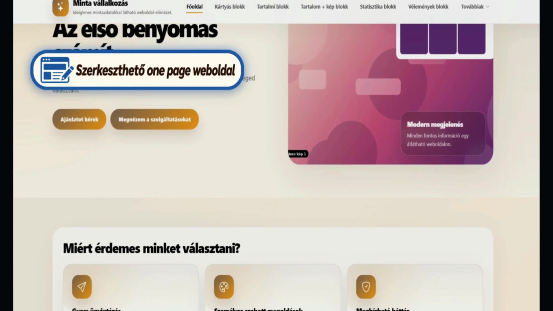 Videós bemutatkozás a hero blokkban