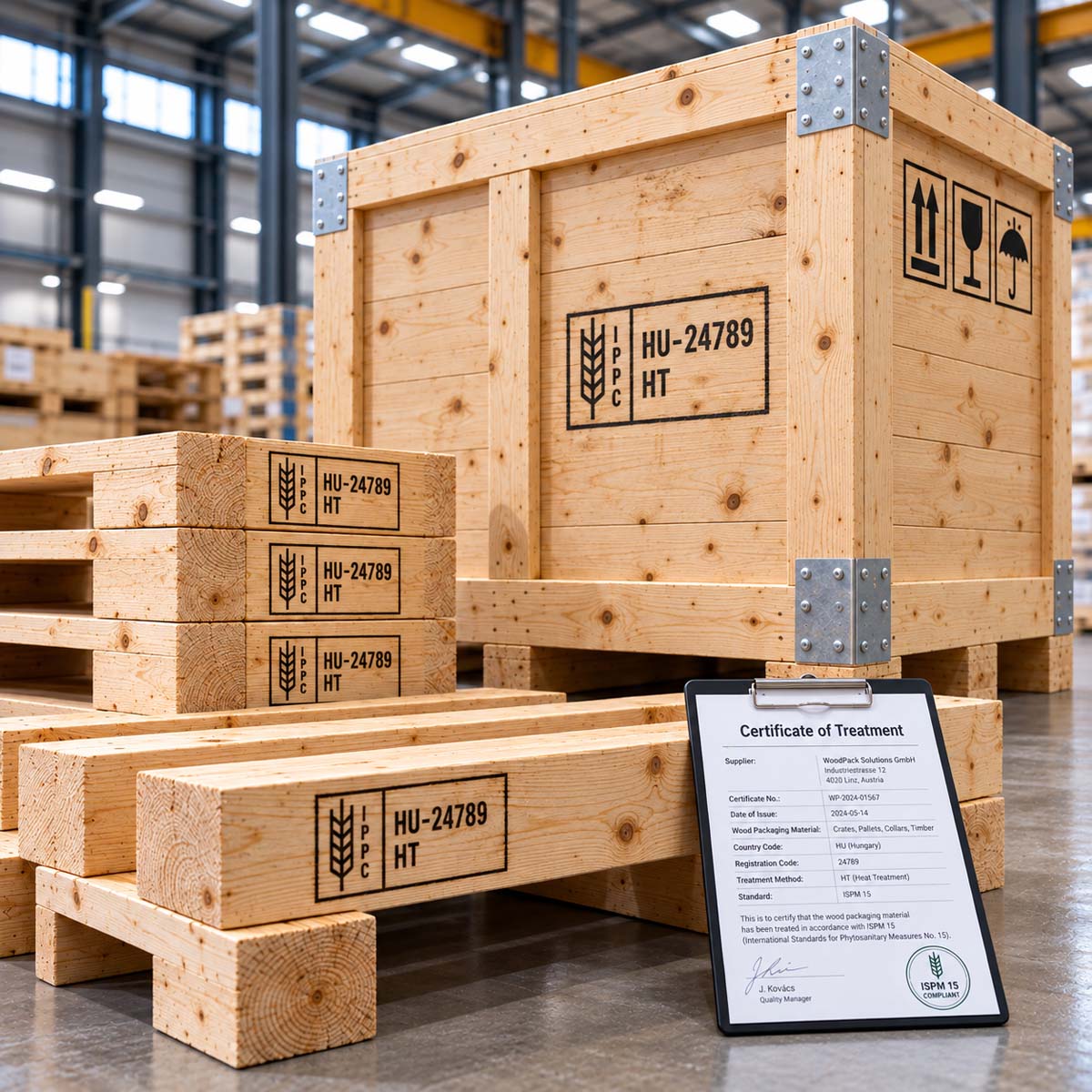 ISPM 15 hőkezelt fa láda és export csomagolóanyag